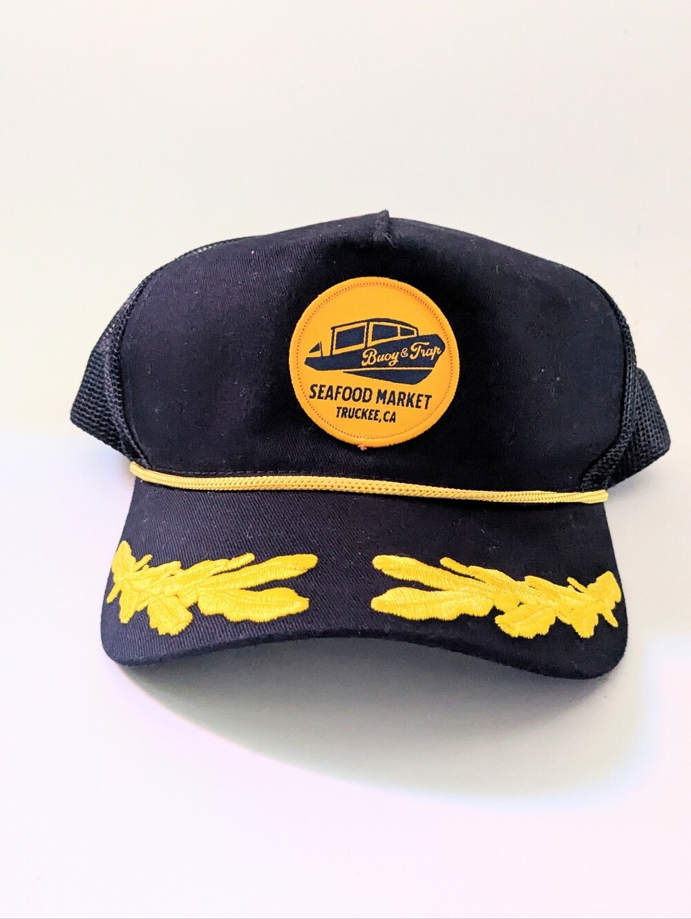 Buoy & Trap Seafood Market Truckee CA Trucker Hat Snapback Captains Rope Hat